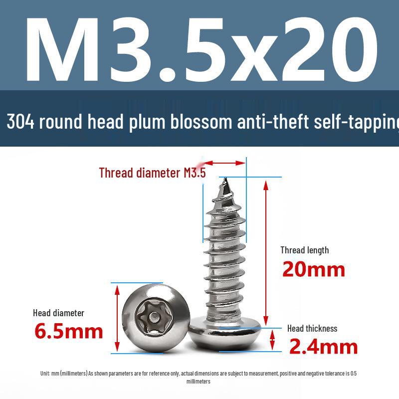 Yigu 304 Anti-Theft Torx Pin Self-Tapping Screws: M2-M5 Round Head, Mushroom Head, Pointed Tail Wood Screws