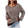 Winter Women's Oversized Long Sleeve Striped Sweater Casual Crewneck Side Split Tunic Pullover Jumper Knit Tops