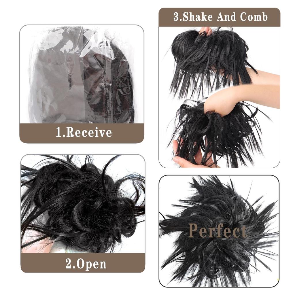 LUPU Messy Hair Bun with Elastic Band Natural Wig Bundle Ponytail Color Black Purple Pink