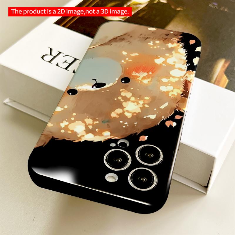 2DFlat Glowing Bear with Golden Petals All inclusive film hard iPhone case, compatible with iPhone 18 Pro Max 17 16 15 14 13 12 11