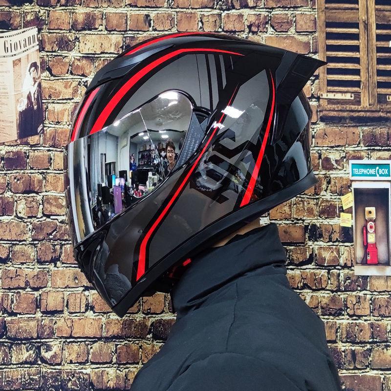 Aishi Men And Women's Electric Motorcycle Helmet Full Helmet Overlay Style Personalized Cool Rider Motorcycle With Bluetooth Horn