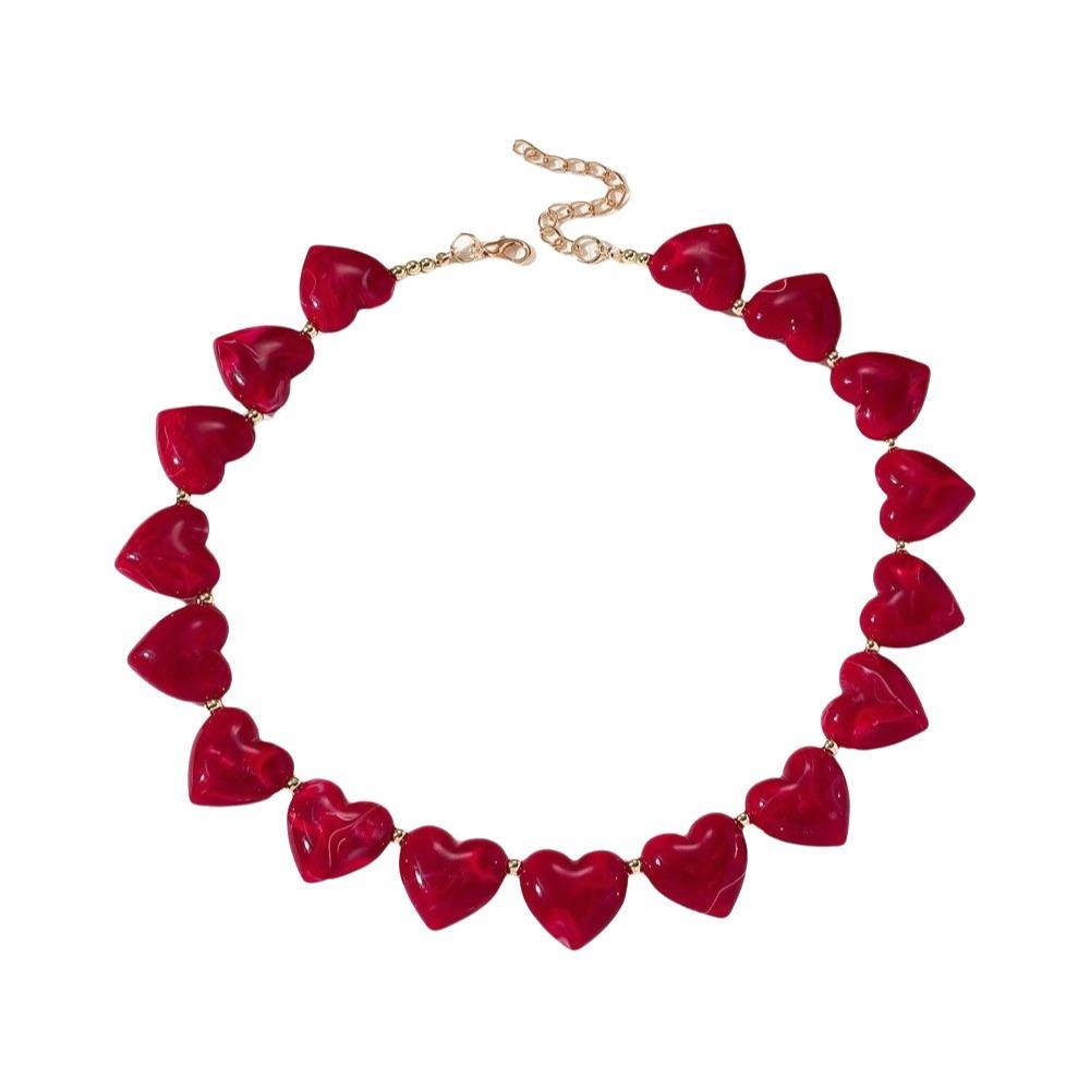 Love Heart Women Clavicle Chain Choker Sweater Chain Retro Acrylic Necklace Vacation
