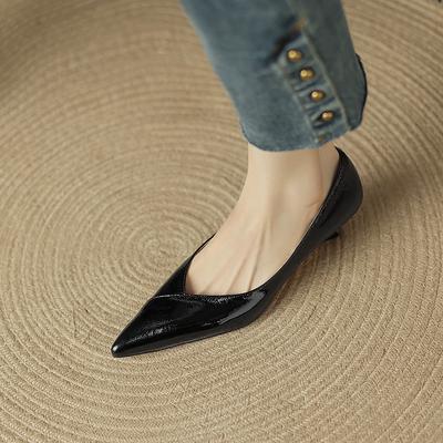 2025 осень новый однотонный модный острый носок легкий вырез туфли-лодочки на среднем каблуке шпильке женские