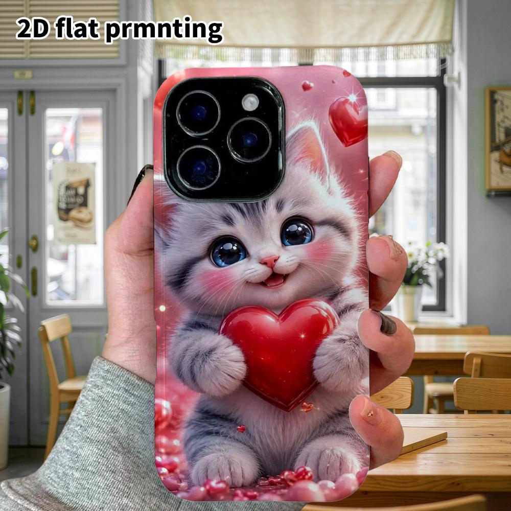 Phone Case: 2D flat design suitable for iPhone 18 17 16 15 14 13 Pro film protective case, couple style, gray spotted cat, Christmas and Halloween gif