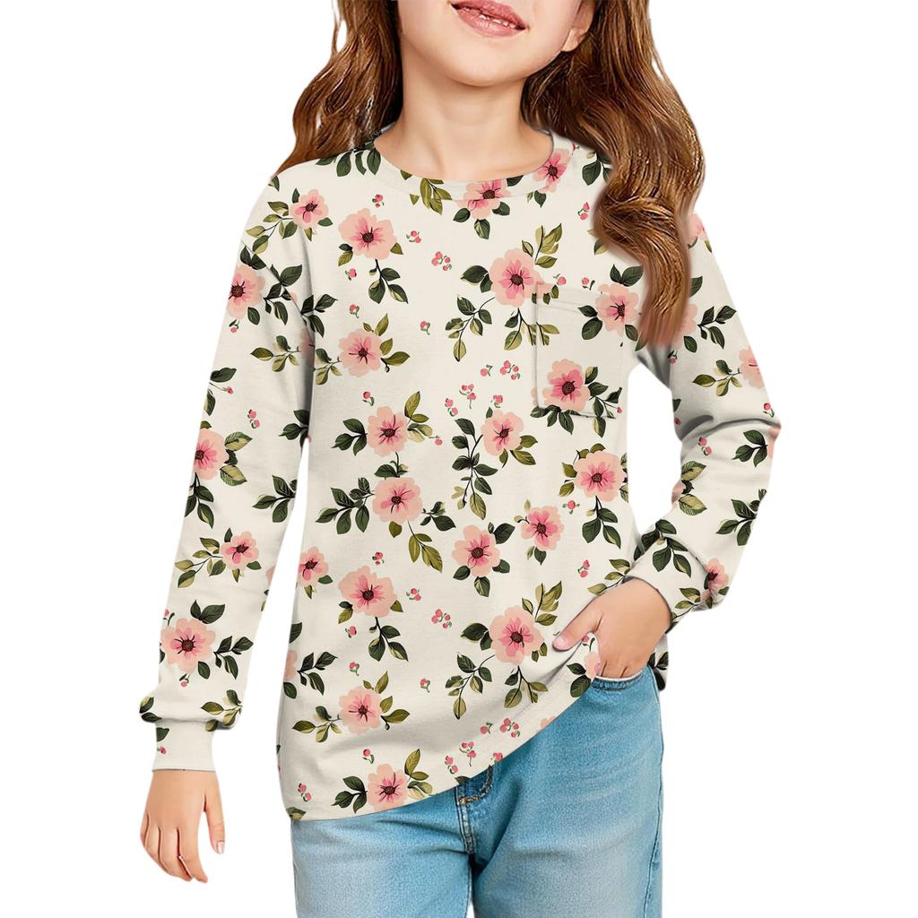 Girls' Long Sleeve Blouse - Round Neck Soft Waist Tunic