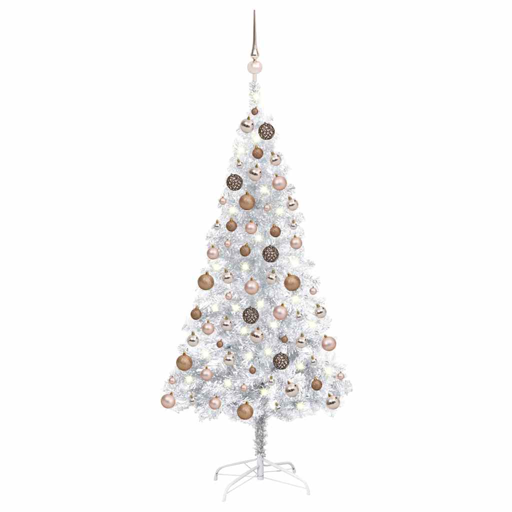 Artificial Christmas Tree with Lights & Ornaments Silver 120 cm