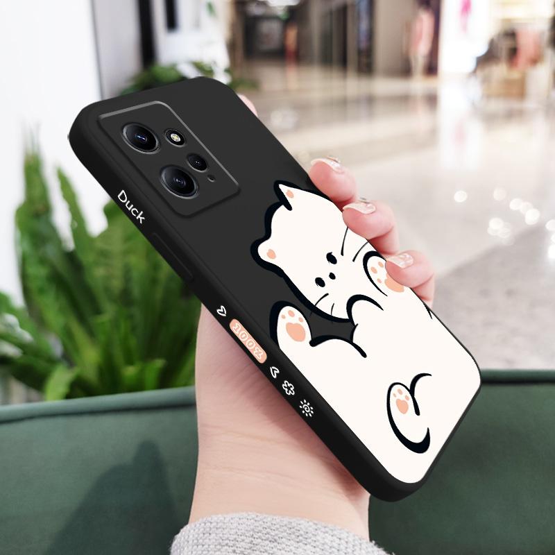Чехол для телефона «Белое облако и кот» для Xiaomi Redmi Note 14 13 12 12S 11 11S 10 10T 10S 9 9S 8 7 Pro Plus 4G 5G Жидкий силиконовый чехол