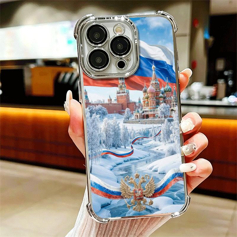 Russia Russian Flags Emblem Soft Phone Case For iPhone 15 16 17 Air 14 Pro Max 16E Plus 13 12 Mini Plating Anti-Fall Fundas