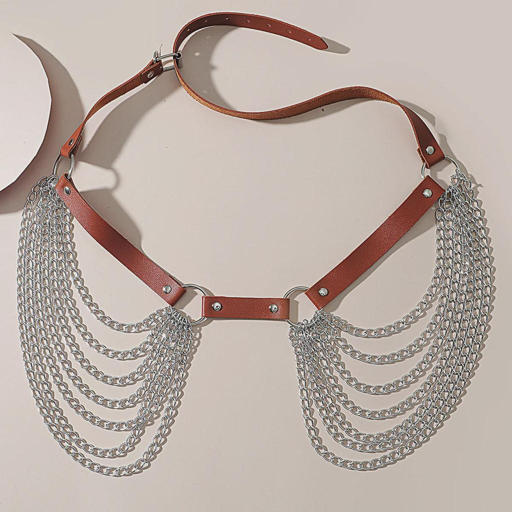 Многослойная цепочка для тела с кисточками в стиле панк с корсетом из искусственной кожи