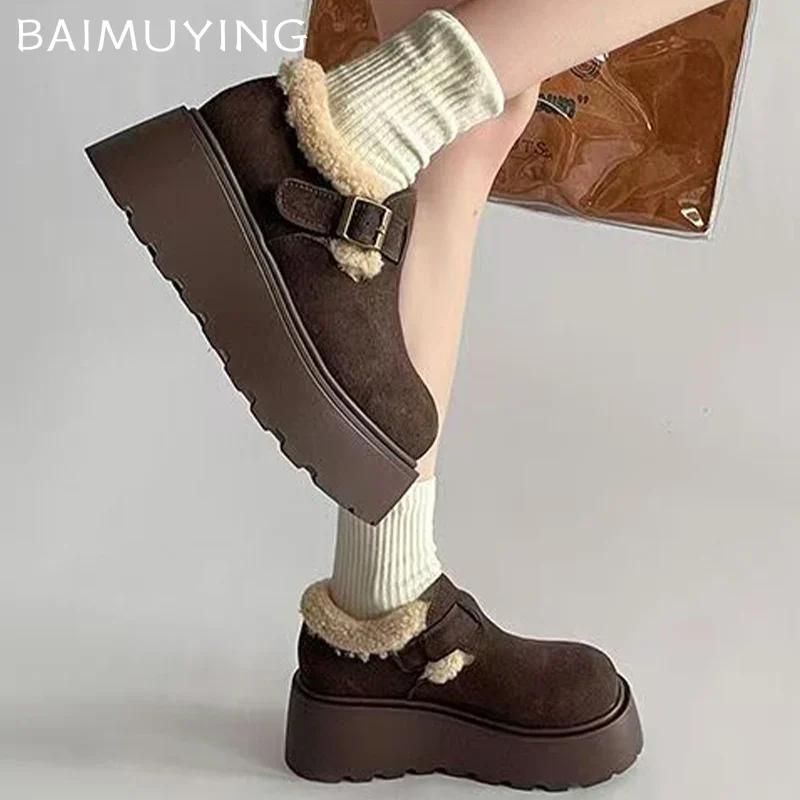 Замшевые женские зимние ботильоны на меховой платформе повседневные кроссовки хлопковые мокасины обувь зима 2025 тренд теплые прогулочные ботинки женские