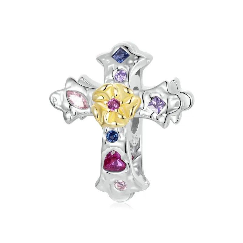 WOSTU 925 Sterling Silver Mother's Day Gold Charm Heart Wing Pendant Cross Tree Stopper Beads Fit Original Bracelet Guard Gift