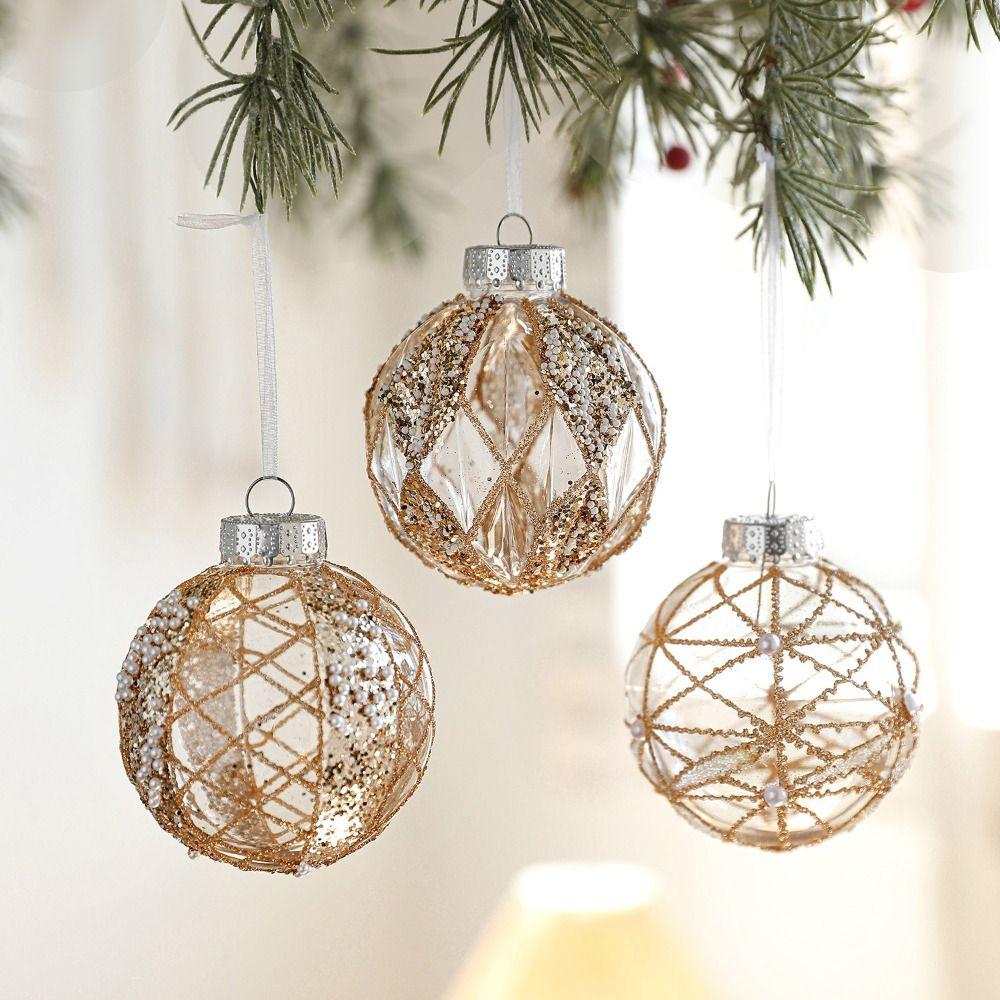 8cm Christmas Ornaments Ball Plastic Golden border Christmas ornaments Hanging grid painted Glitter Christmas Ball Pendant