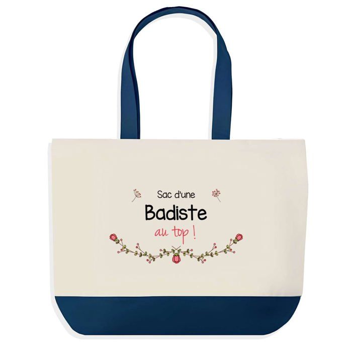 Sac cabas - PLANETEE - Badiste au Top - fond bleu - coton - 40 x 45 cm