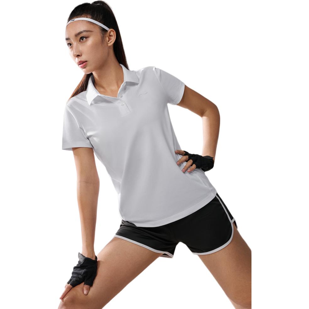 Li-Ning Футболка-поло Fitness Series Simple Solid Color Casual с коротким рукавом, женские топы, белый цвет APLU256-1