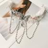 Ожерелье с подвеской из кристаллов и страз, жемчужное ожерелье с кисточками в виде бабочки, кружевное колье с бантом, уличная одежда