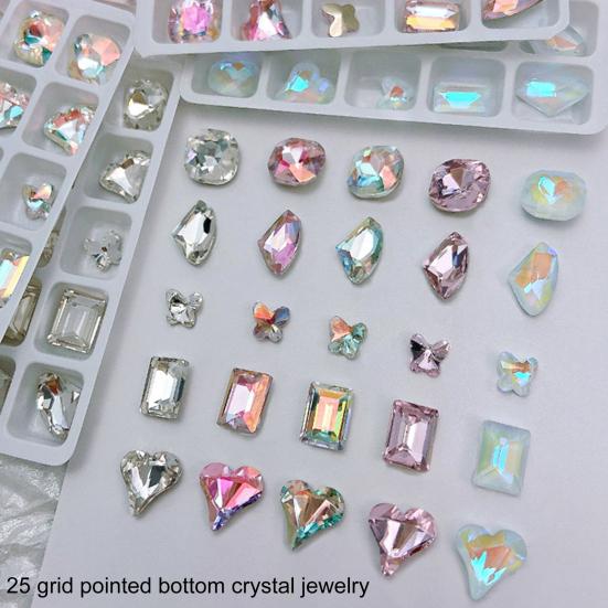 25Pcs Nail Crystal Creative Butterfly Love Heart Decorations Square Faux 3D Charms DIY Nail Art