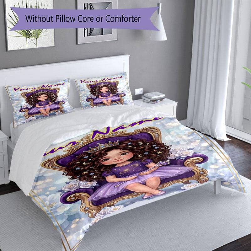 3PC Custom Name Royal Princess Fantasy Bedding Set Duvet Cover Closure Includes 1 Duvet Cover & 2 Pillowcases for Bedroom