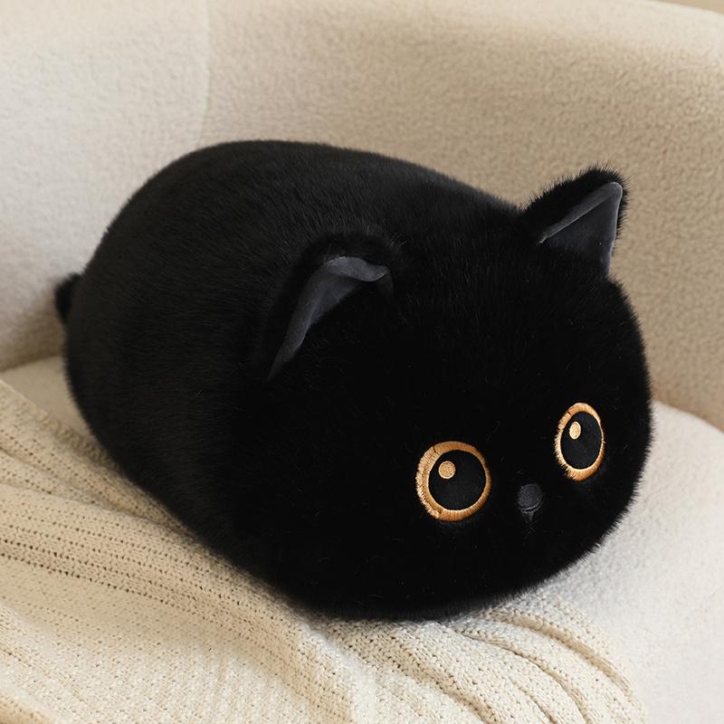 Кавайная круглая плюшевая игрушка-кошка, мягкая набивная игрушка, плюшевый котенок черной кошки, кукла, подушка, подарок для девочек, детей, детей, украшение для дома