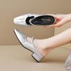French Square Toe Half Slippers Women Summer Outer Wear One Strap Pleated Silver Baotou Single Shoes Women
