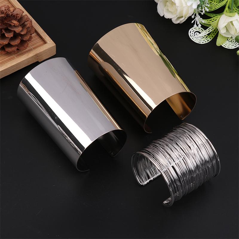 Chunky Wide Metal Bracelets For Women Open Cuff Exaggerated Cuff Bangles Trend Charm Arm Jewelry Gifts