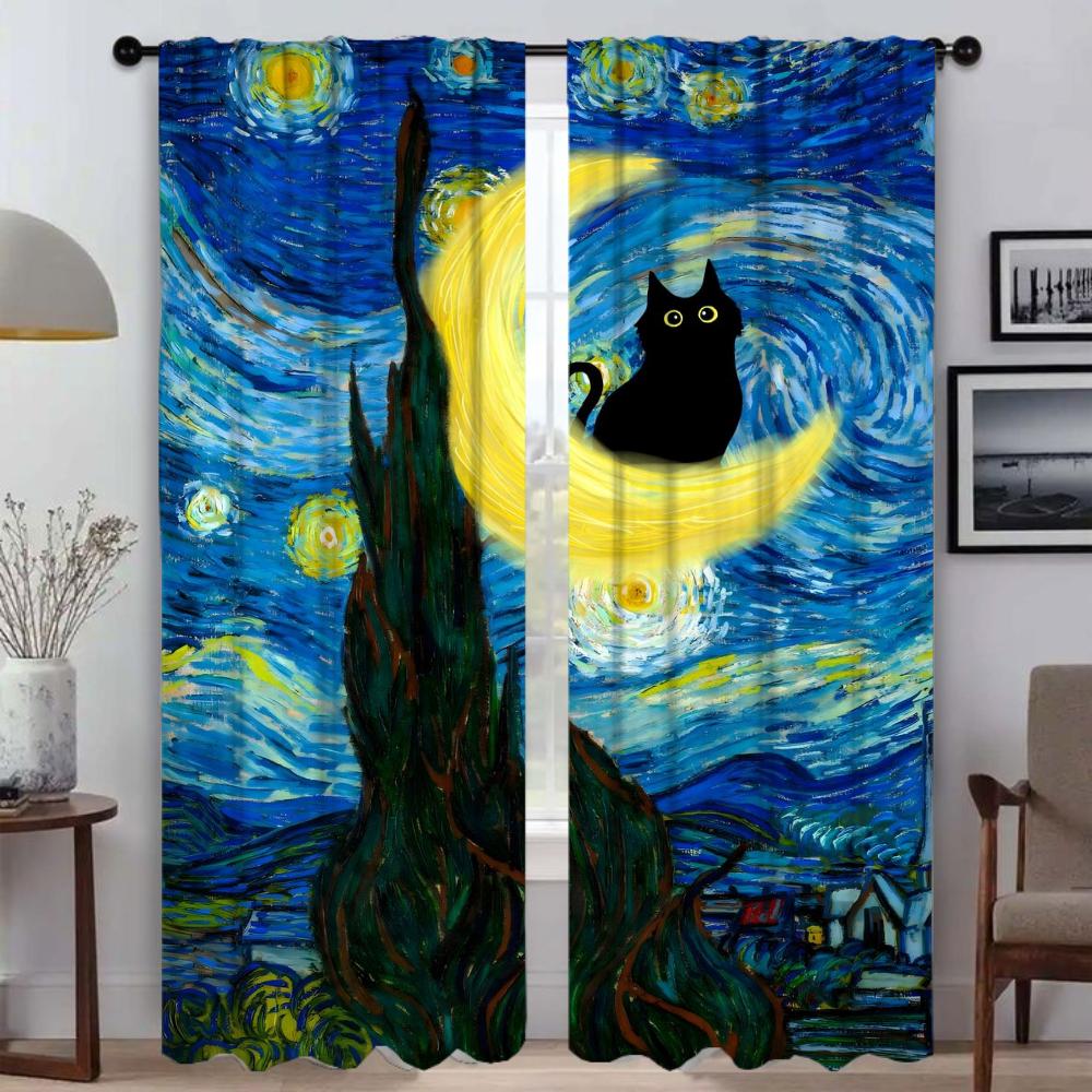 Шторы для детской комнаты, черная кошка, кухонные шторы для камеры, затемняющие шторы, украшения на Хэллоуин, жалюзи, тюль для спальни, гостиной