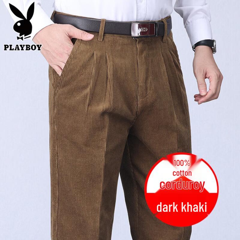 PLAYBOY Men's Cotton Corduroy Casual Straight-Leg Trousers