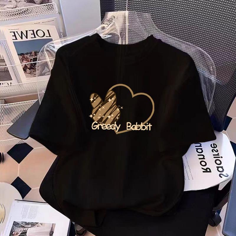 Футболка из хлопка с короткими рукавами, женская, тонкая, летняя, корейская версия, модная, свободная, с круглым вырезом спереди и короткими рукавами, женская, универсальная