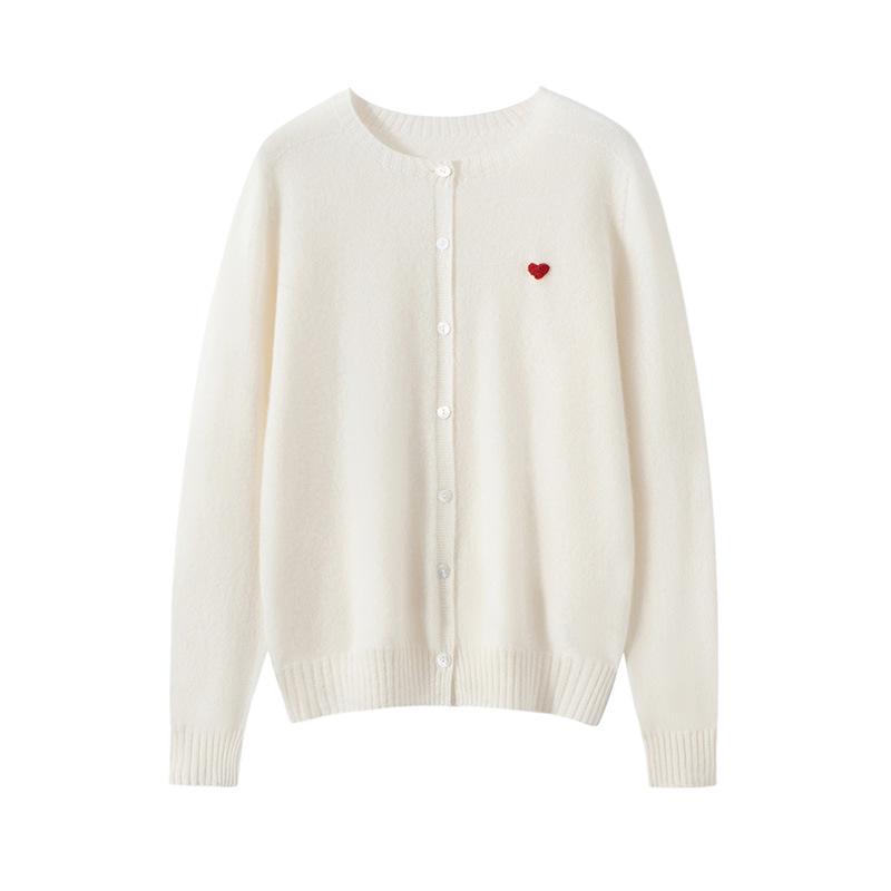 Women's 100% Pure Cashmere Round Neck Cardigan – Autumn/Winter Age-Reducing Knitwear