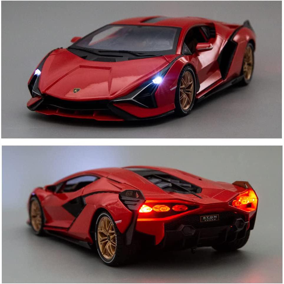 1/18 масштаб Lambo Sian, литая под давлением модель автомобиля, игрушечный автомобиль с откатным механизмом, звуком и светом для детей, взрослых, подарочная коллекция