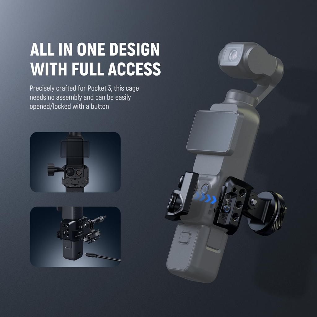 Клетка для камеры NEEWER для Pocket 3, алюминиевый сплав, крепление для экшн-камеры, фиксированная защита камеры с адаптером для холодной камеры, защитная видеорешетка