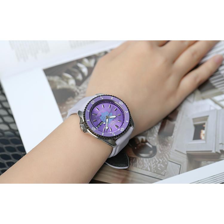 Seiko Бизнес-часы с механическим механизмом и кожаным ремешком, унисекс, с фиолетовым циферблатом SRPH09K1