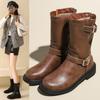 Дизайнерская женская обувь Осень-зима Новые женские сапоги на платформе Классические коричневые сапоги с круглым носком Британские женские сапоги до середины голени