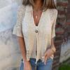 Independent New Women's Spring and Autumn One-button Mid-sleeve Openwork Knitted Cardigan Top