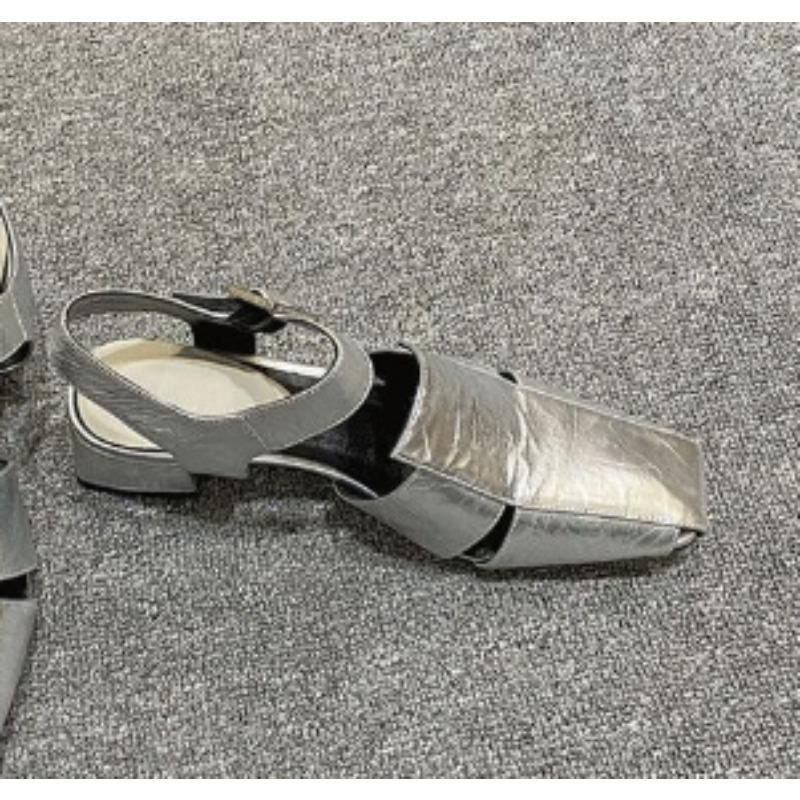 Модные летние женские босоножки с открытыми плечами, серебристые массивные туфли-лодочки, роскошный дизайн, ремни с пряжкой, гладиаторские туфли в римском стиле, Zapatos De Mujer