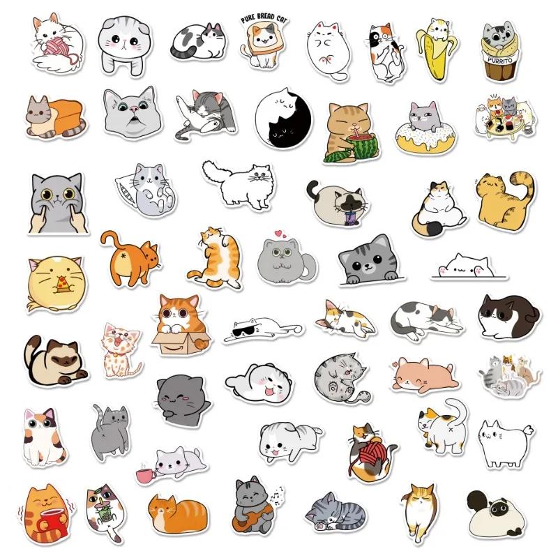 50PCS Cute Cartoon Cat Motorbike Helmet Stickers Creative Waterproof Rear Trunk Sticker Motorcycle Body Scratch Cover Decals