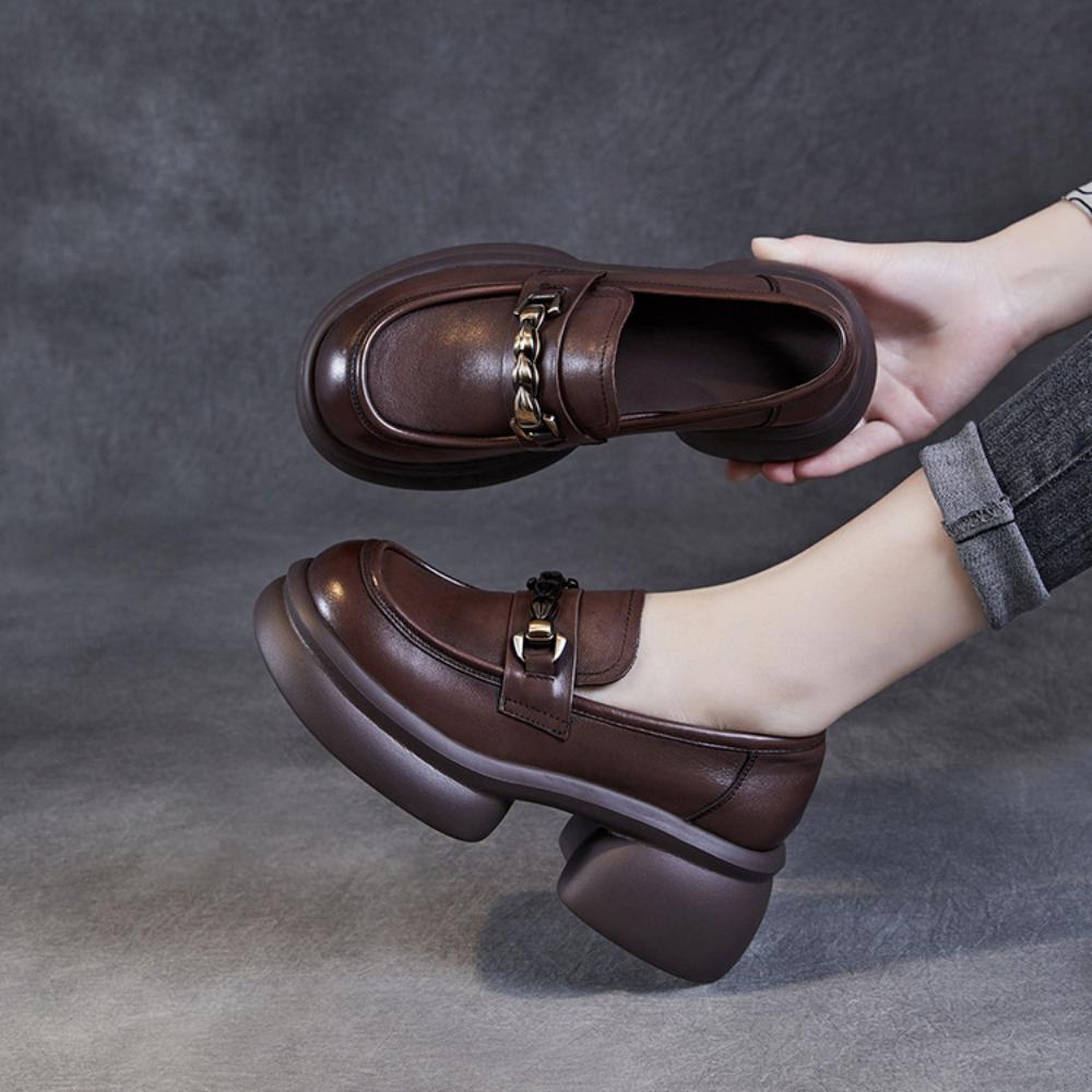 Британские ретро коричневые кожаные туфли женские одинарные туфли на платформе мокасины