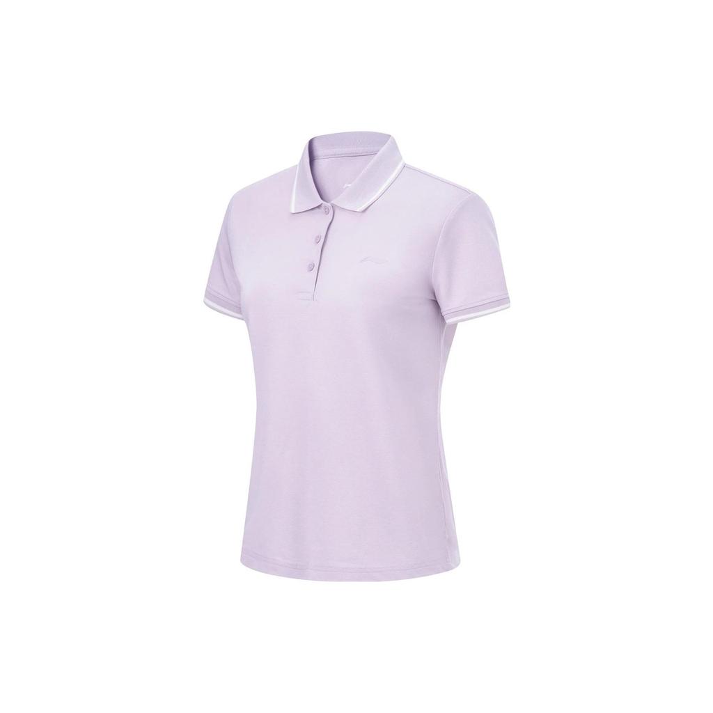 Li Ning Plain Logo Short Sleeve Polo Shirt Women Tops Silk-Purple APLT114-3