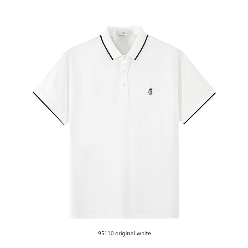 American-Style Casual Embroidered Color-Blocked Lapel Knit Polo Shirt for Men, Short-Sleeve Summer Collared T-Shirt, Export Men's Clothing