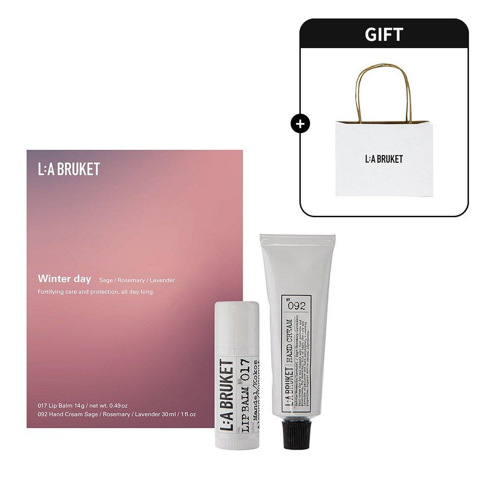Winter Day Kit [Lip Balm Almond/Coconut] 14g [Hand Cream Sage/Rosemary/Lavender] 30mL + Shopping Bag