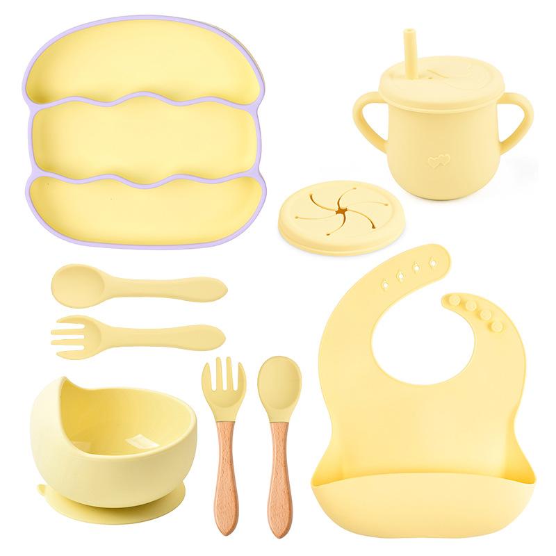 9Pcs/Set Baby Feeding Silicone Squirrel Baby Food Supplement Bowl Baby Fork Spoon Dinner Plate Children's Toys