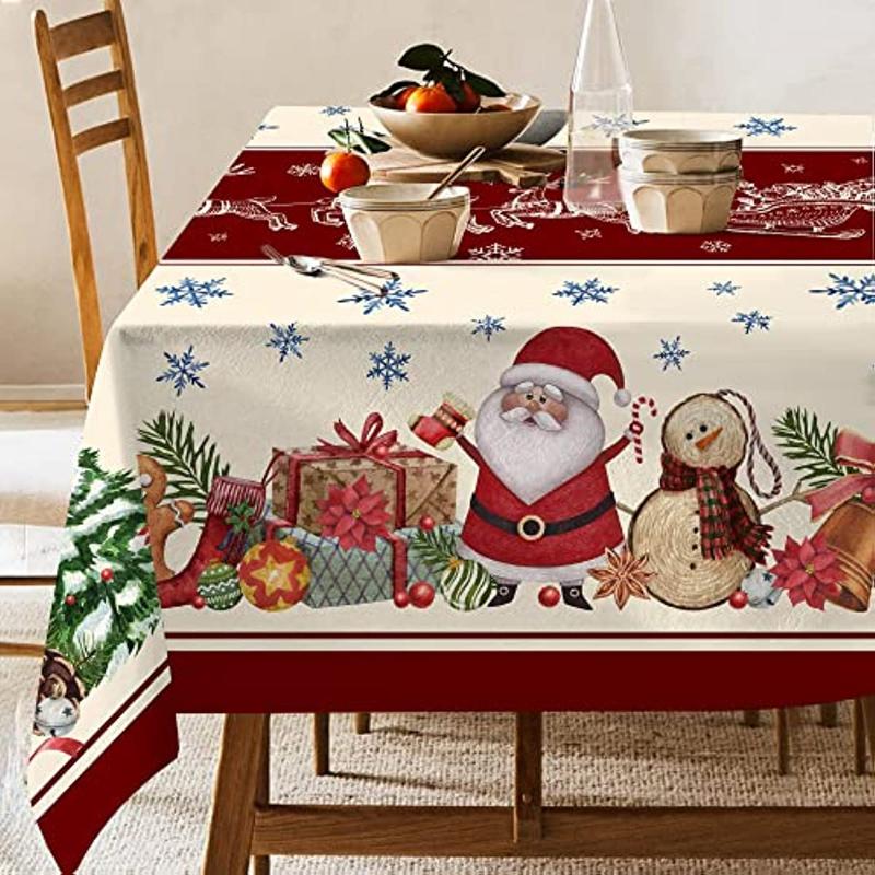 Christmas Table Cloth Snowman Printed Rectangular Tablecloth Christmas Dining Table Cloth Farmhouse  Year Decoration Gift