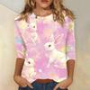 3/4 Sleeve Top Women's T-shirt Casual Easter Print Top T-shirt Crew-neck Jumper