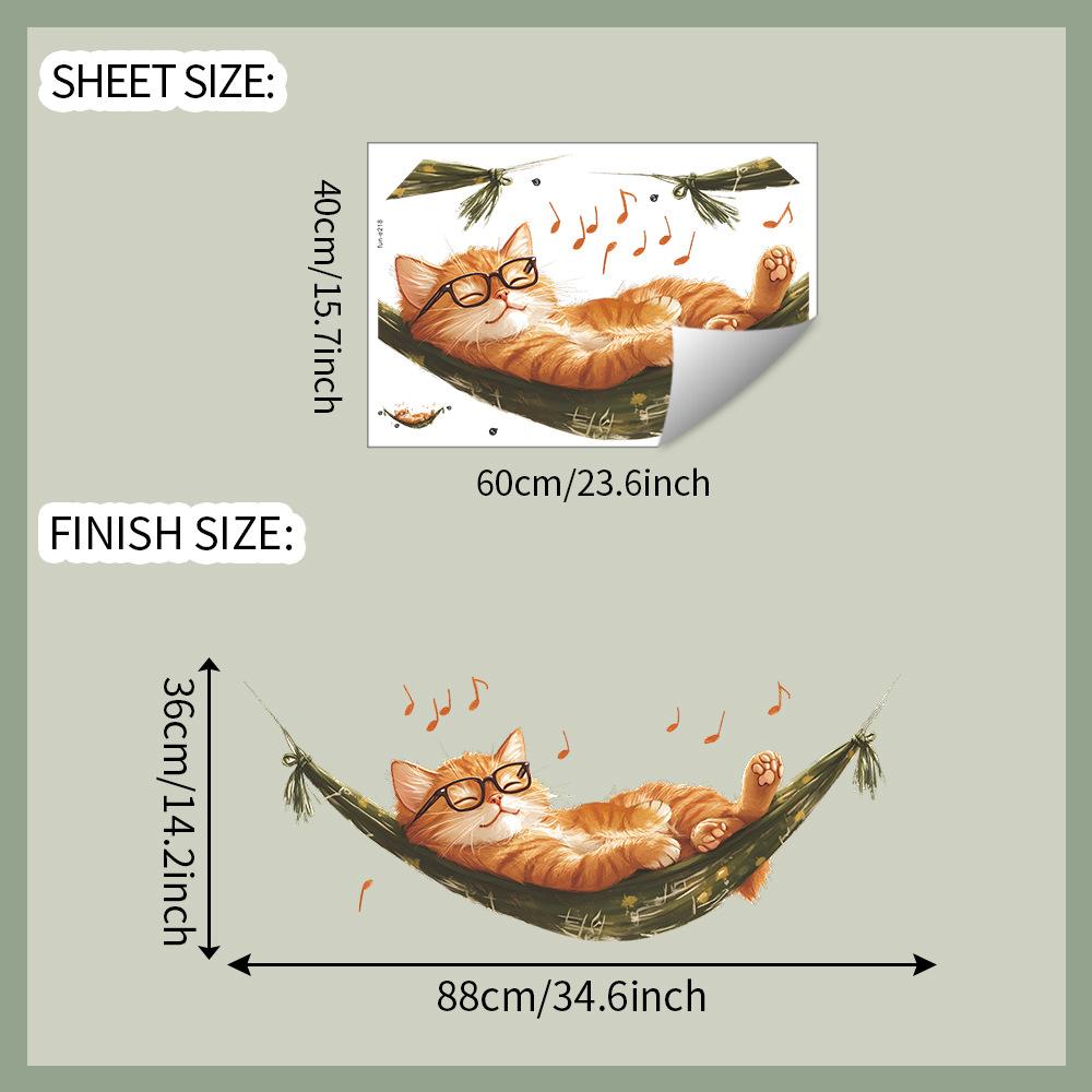Креативная настенная наклейка для кошки на гамаке, самоклеящаяся, съемная, для спальни, гостиной, прихожей, фон, домашний декор
