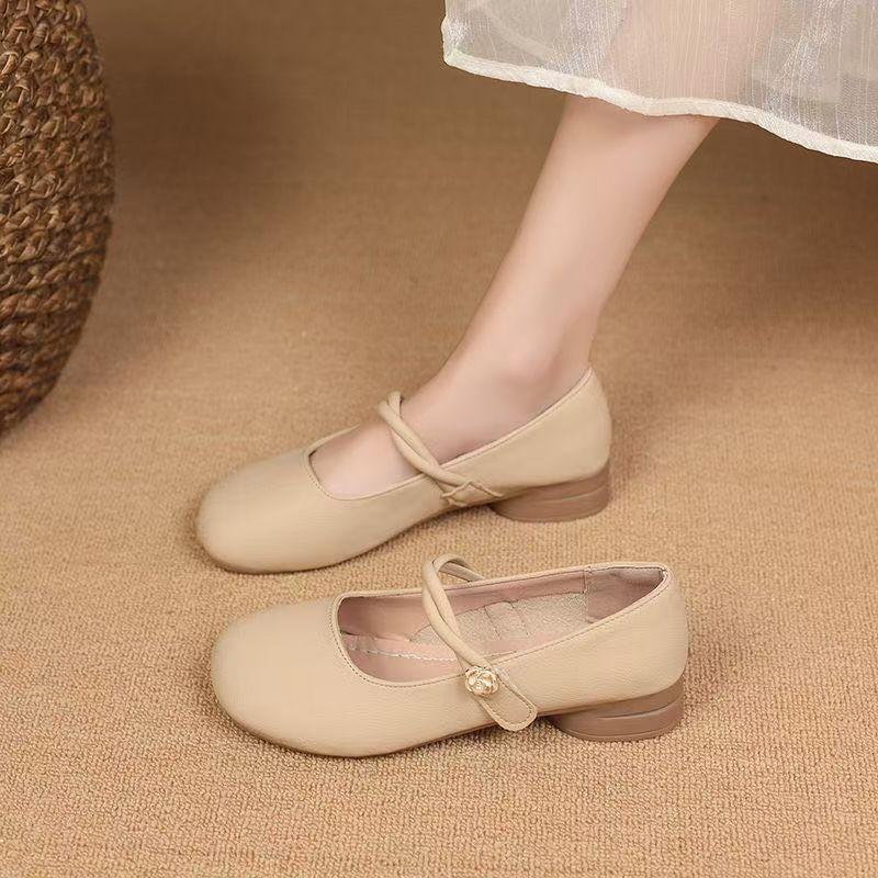 Круглые одинарные туфли женские весна-лето 2025 французский взрыв китайский неглубокий носок с юбкой ретро универсальные туфли Мэри Джейн прилив