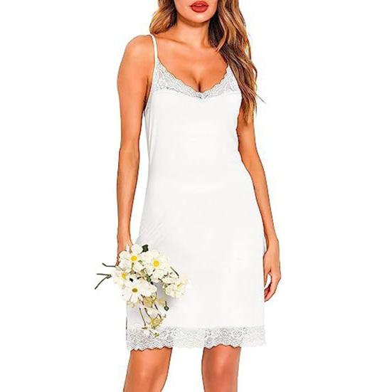 Женская кружевная ночная рубашка на тонких бретельках с V-образным вырезом, пижама, сорочка, платье для сна, летняя мягкая ночная рубашка