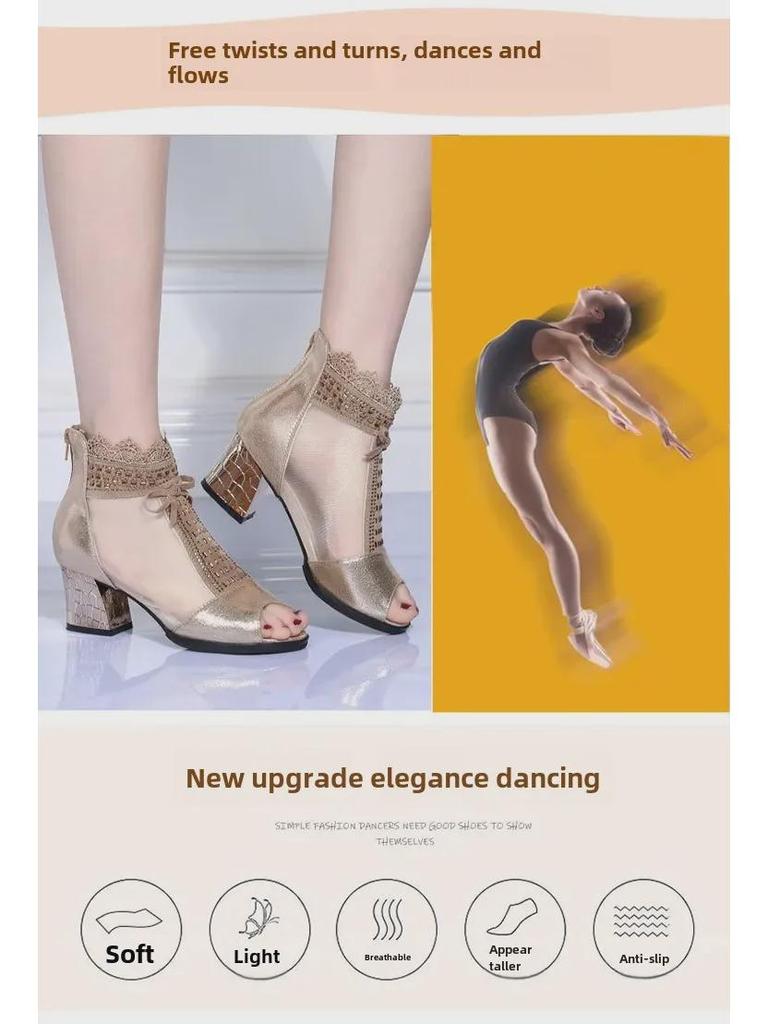 Женские дышащие сандалии для танцев с открытым носком из сетки, лето 2025 г. — европейский и американский стиль