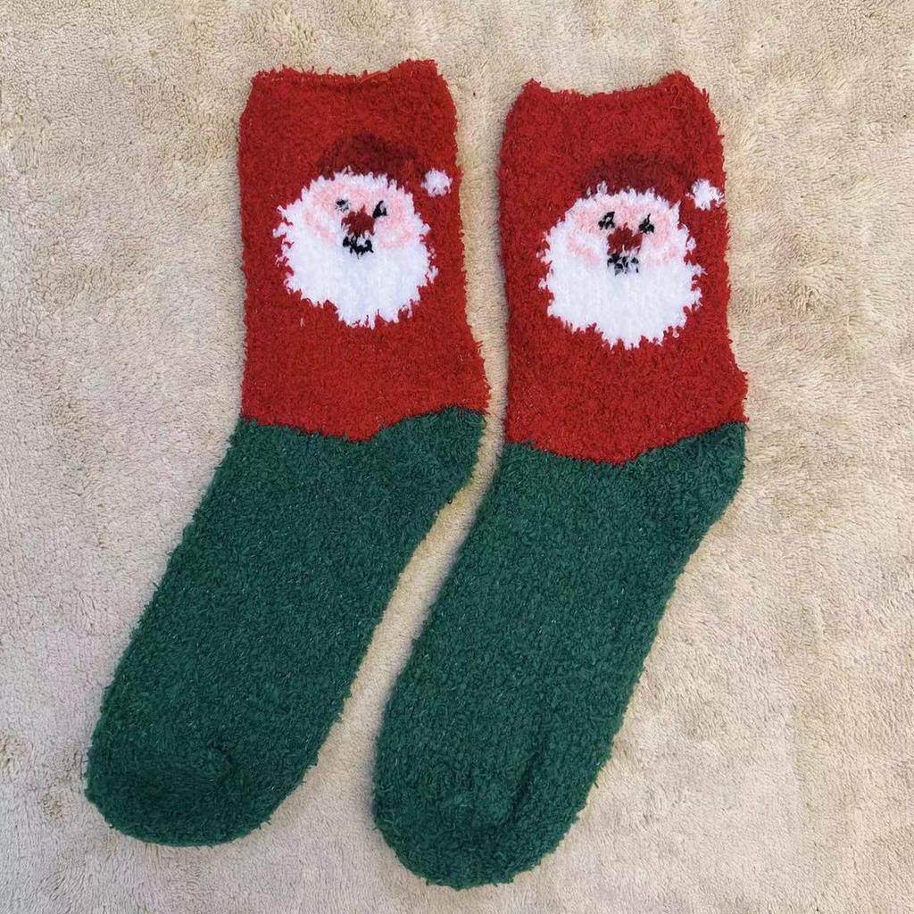 Уютные рождественские носки из кораллового флиса: Бархатные Санта Полусторонние, Теплые Напольные Чулки для Осени и Зимы