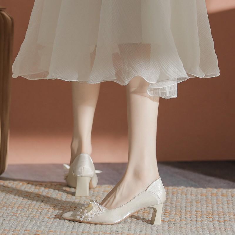 Fashion Fashionable Womens High Heels Summer New Shallow Mouth Pointed Women's Sandals Thick And Comfortable Wedding Shoes Tacones Altos