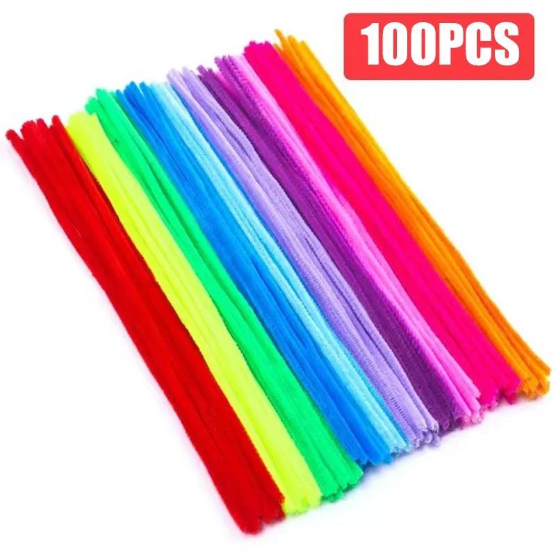100/10Pcs DIY Plush Chenille Sticks Stem Pipe Cleaners Bending Plush Craft Wired Sticks Kids Educational DIY Decoration Supplies