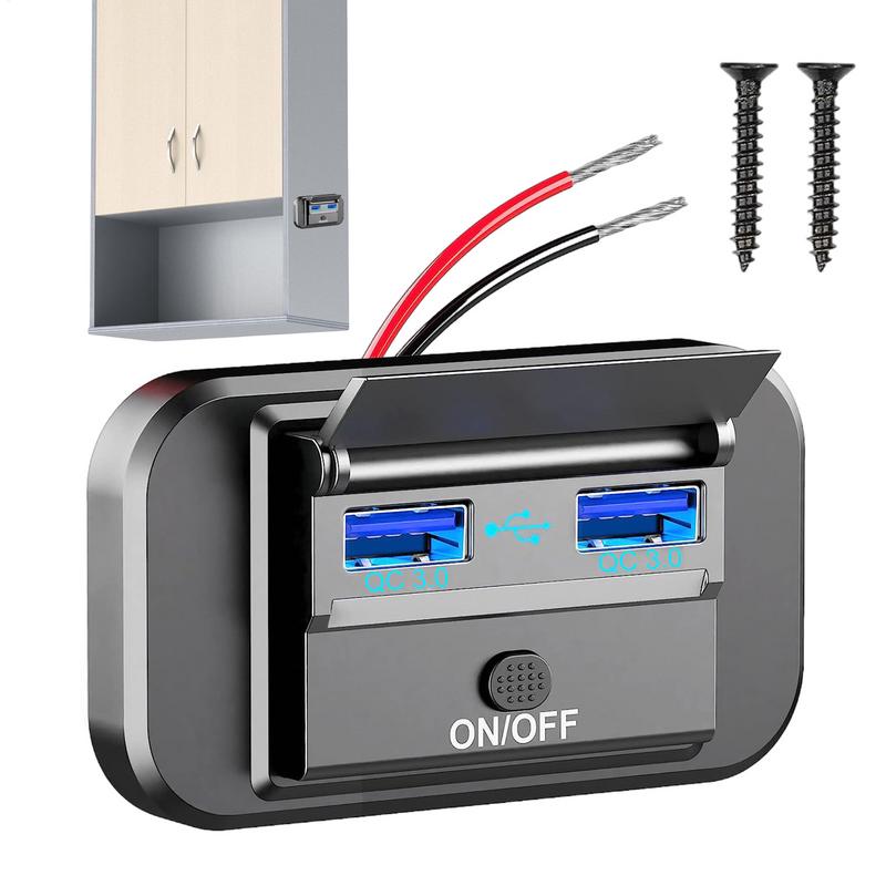 RV USB Outlet QC3.0 Motorcycle USB Fast Charger 2 Ports DC 12-24V 66W Quick Charger Socket Panel RV Phone Charger Outlet for RV